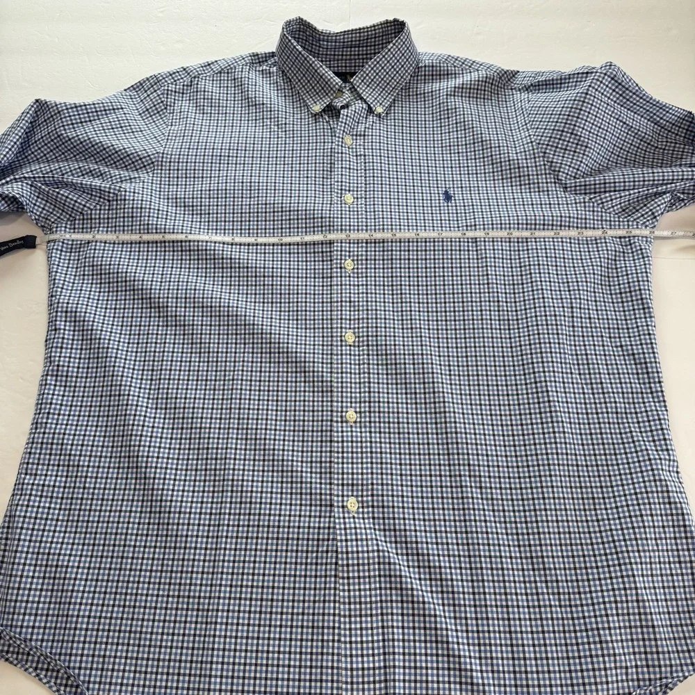 Polo Ralph Lauren Blue Check Cotton Oxford Button Down Shirt Size XL‎